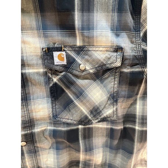 Carhartt Pearl Snap Size Large Button Up Long Sleeve Flannel Shirt Plaid pre-own - Picture 6 of 16